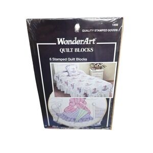 Vintage WonderArt Young Scarlet Quilt Blocks Kit 6 Stamped 16x16 Patchwork